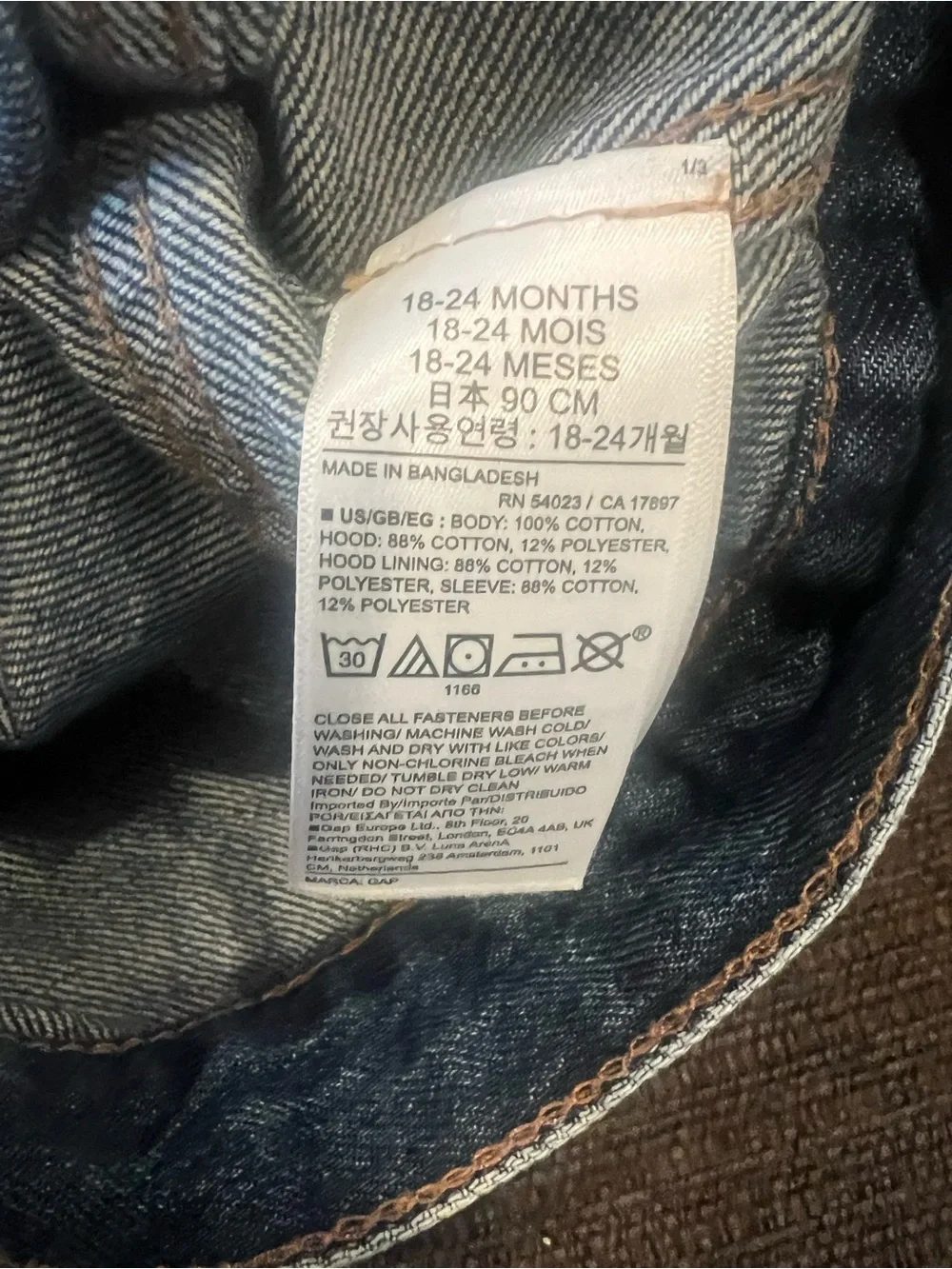Baby Gap Denim Dinosaur Hooded Jacket 18–24 Months